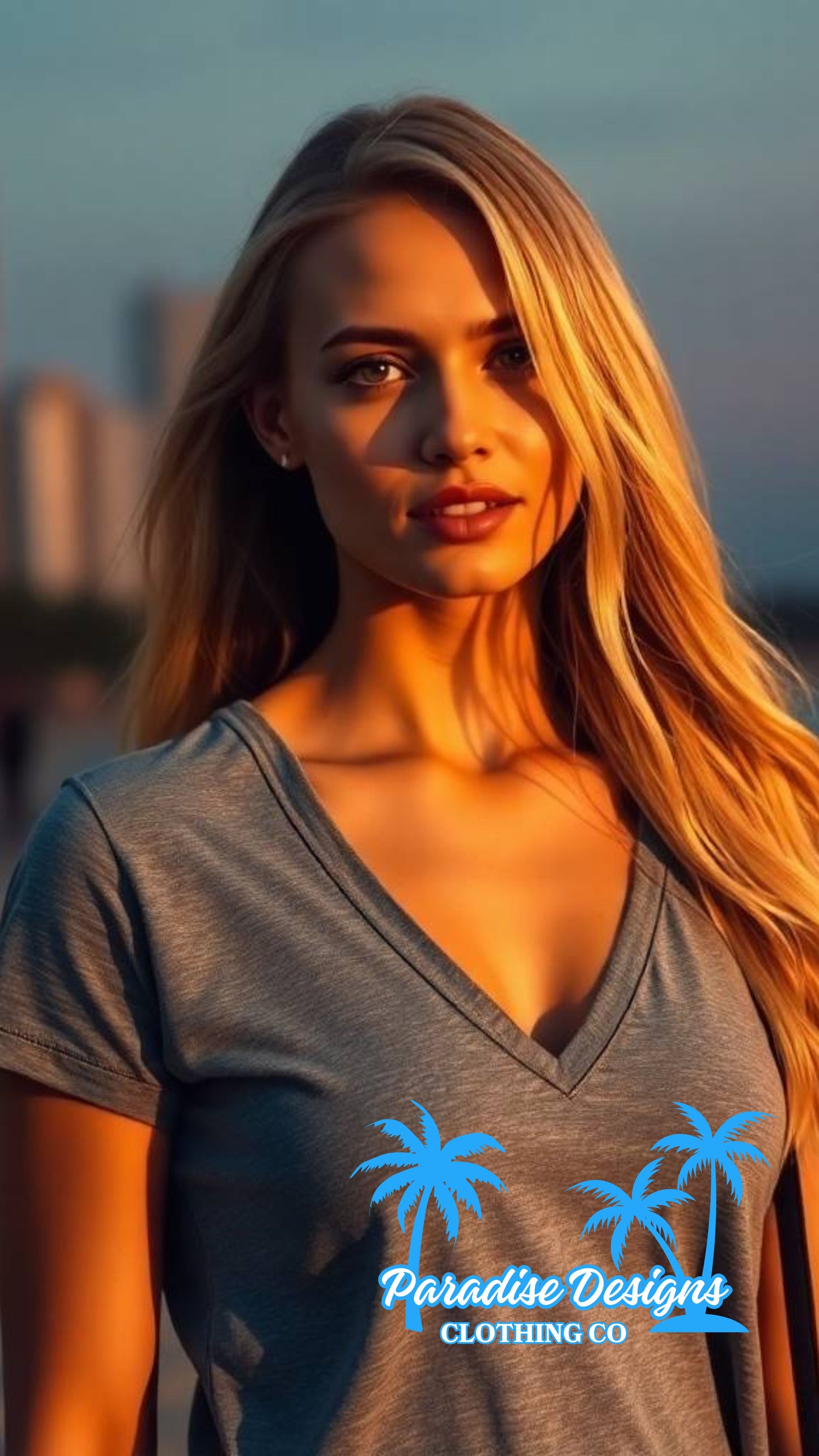 Women's Paradise V-Neck Tee - Blue - Paradise Designs Clothing Company