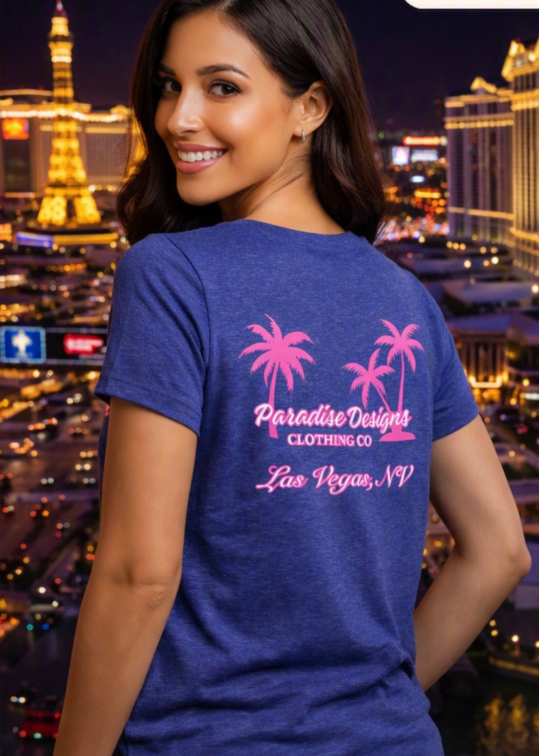 Women's V-Neck Tee - Paradise Las Vegas Pink Palms