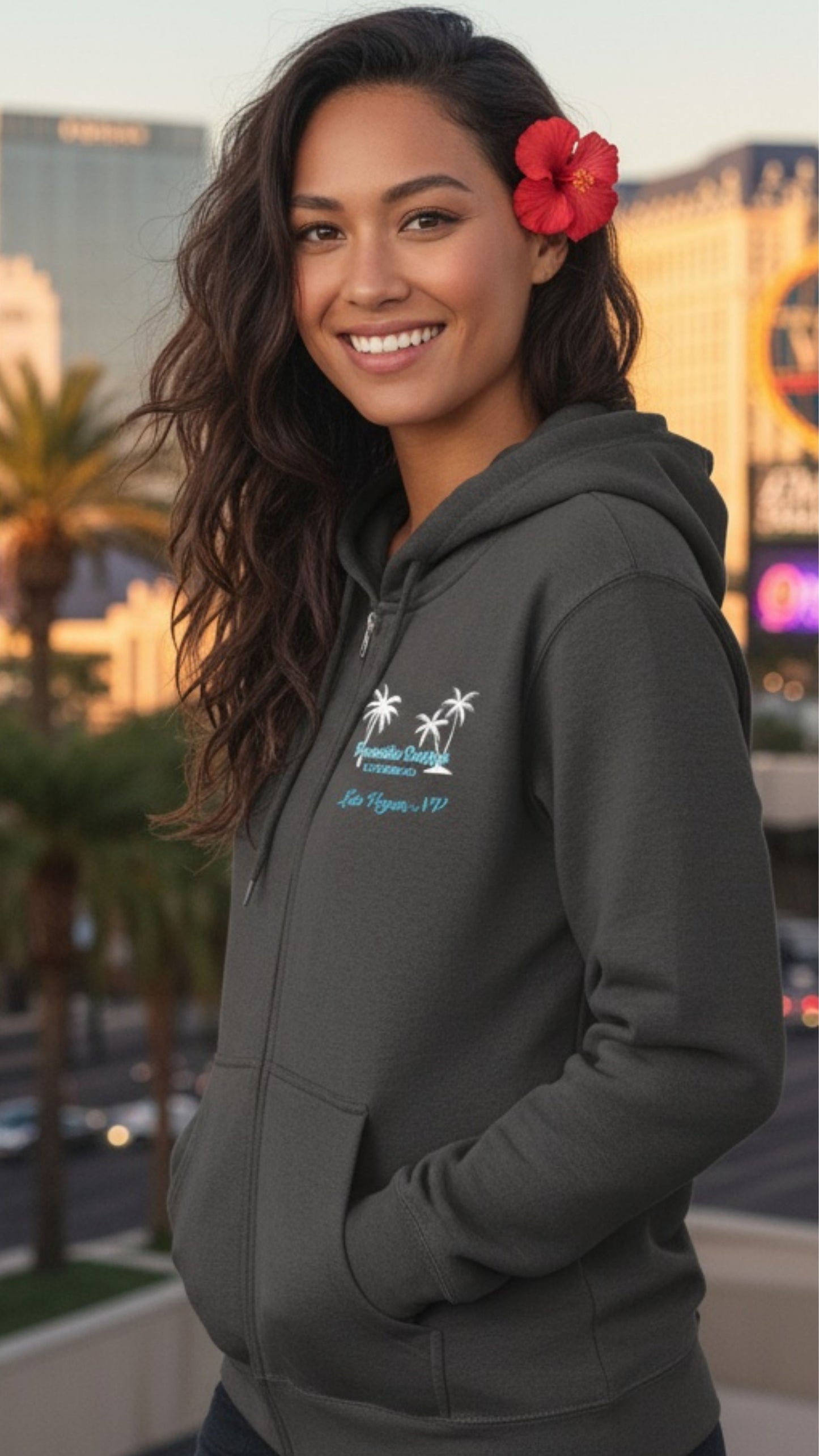 Las Vegas Full Zip Hoodie - Paradise Blue w White Palms