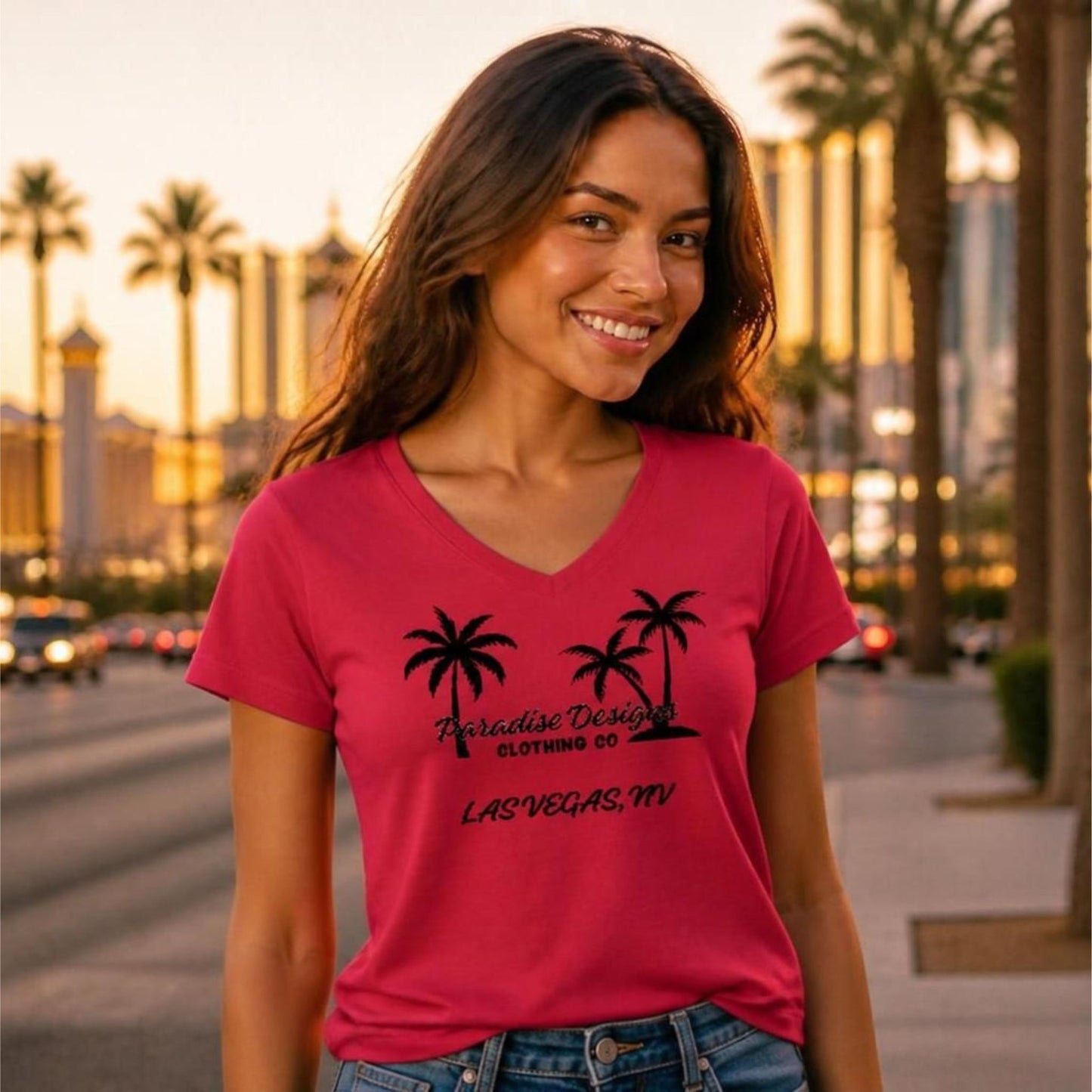 Women's V-Neck Tee - Paradise Las Vegas Blackout