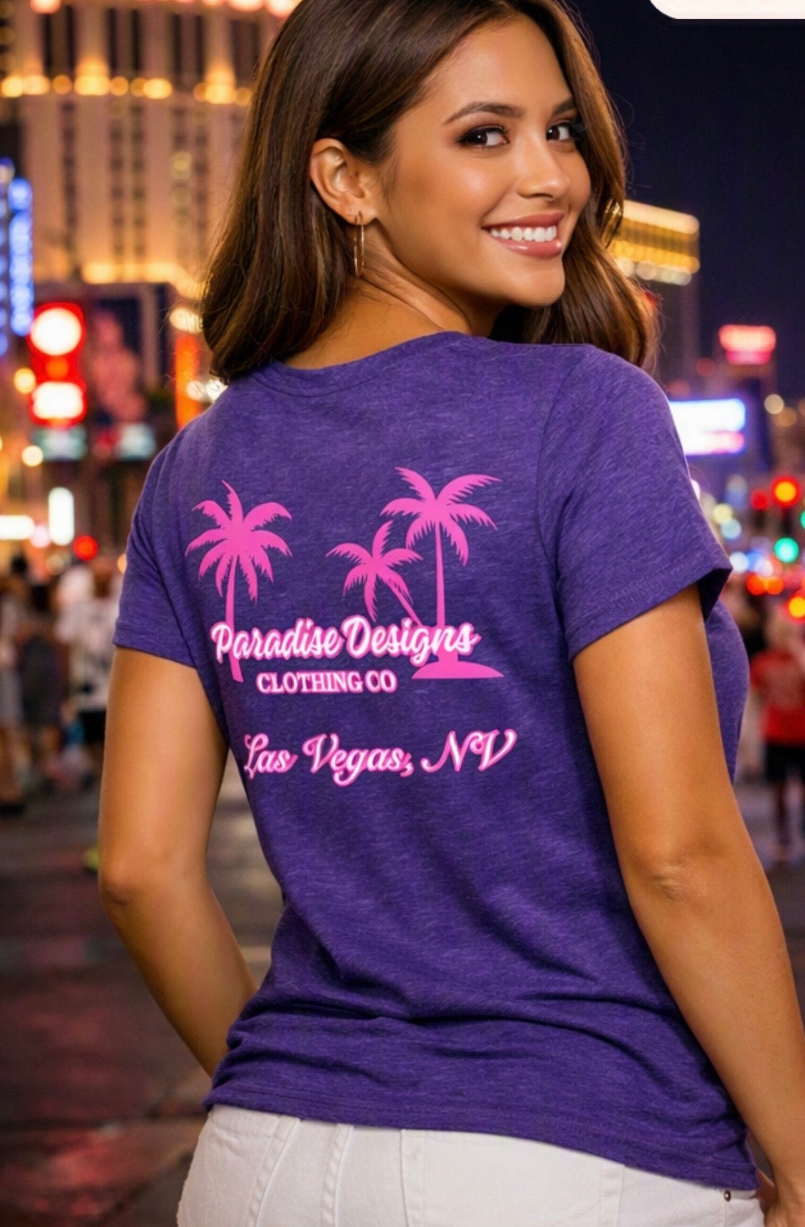 Women's V-Neck Tee - Paradise Las Vegas Pink Palms