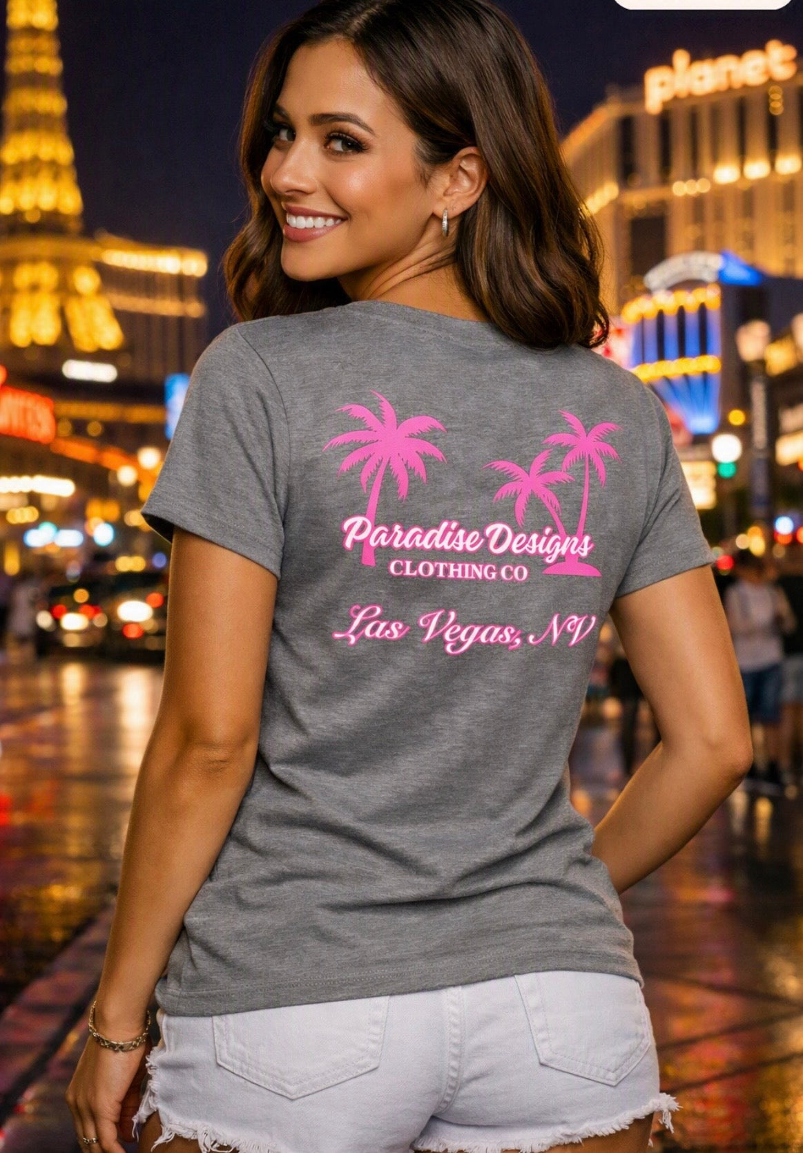 Women's V-Neck Tee - Paradise Las Vegas Pink Palms