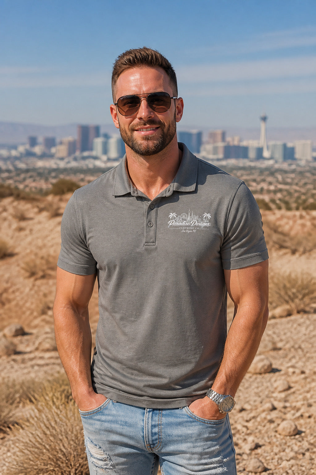Polo ~ Paradise Las Vegas Whiteout Combo Logo