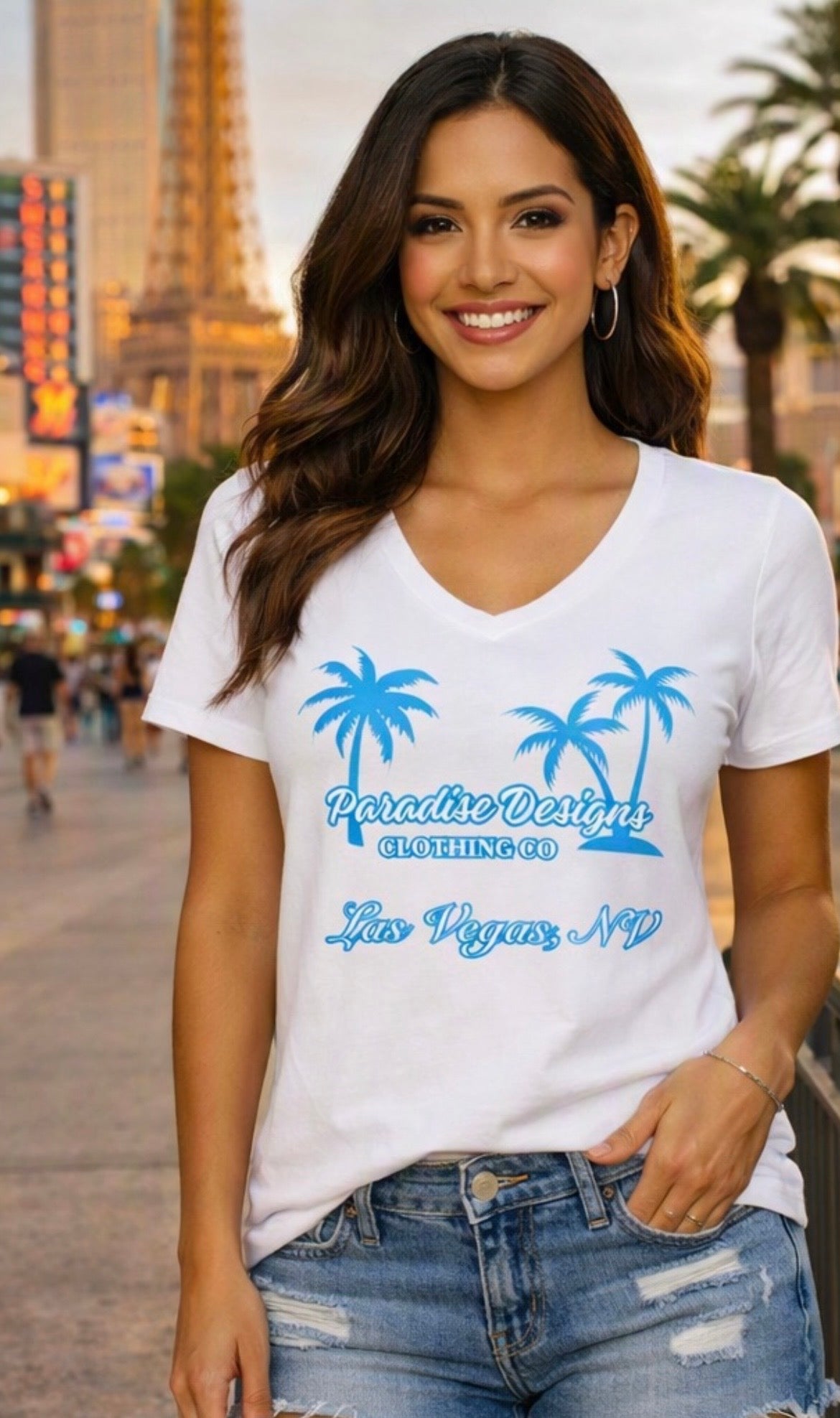 Women's V-Neck Tee - Paradise Las Vegas Blue Palms