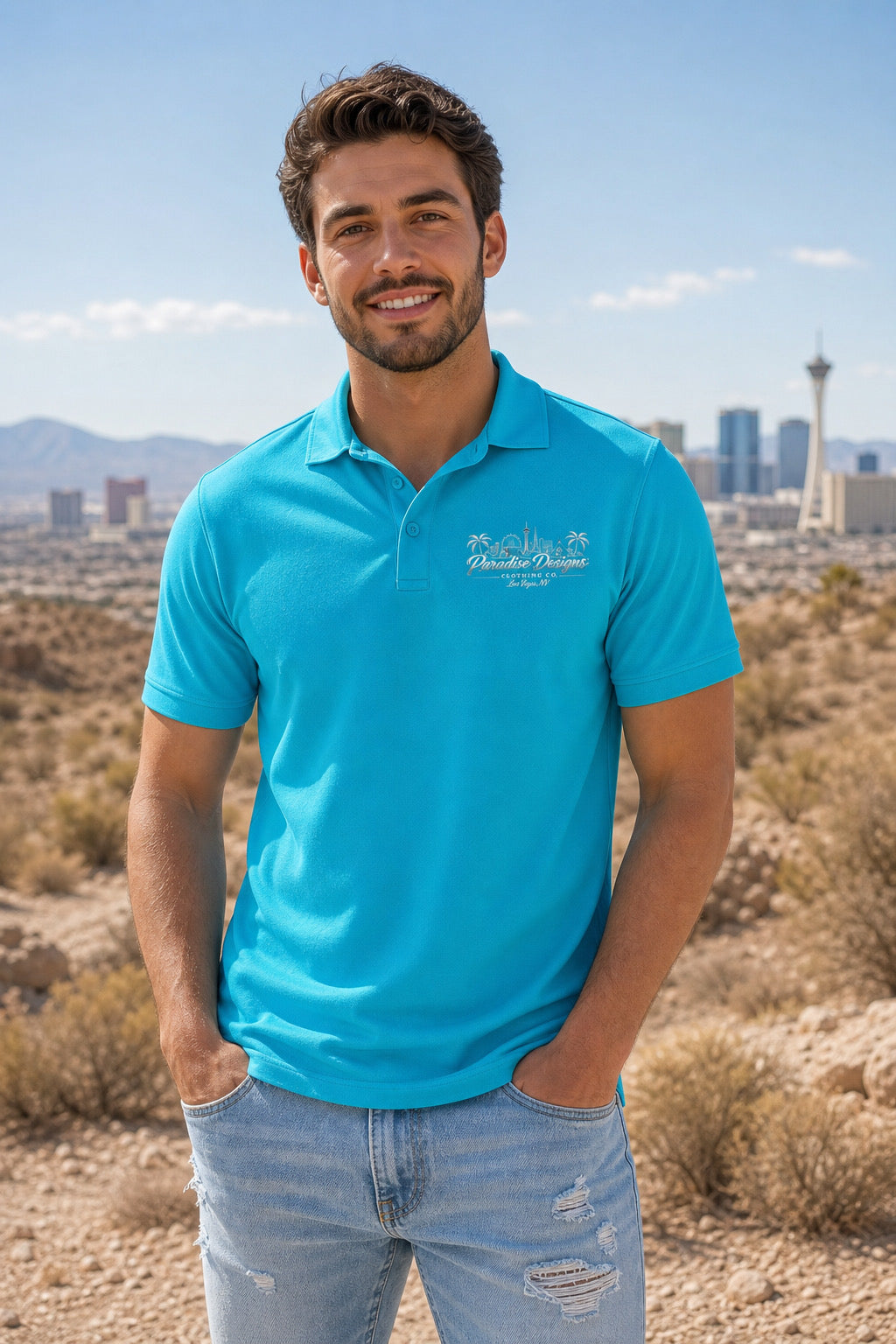 Polo ~ Paradise Las Vegas Whiteout Combo Logo