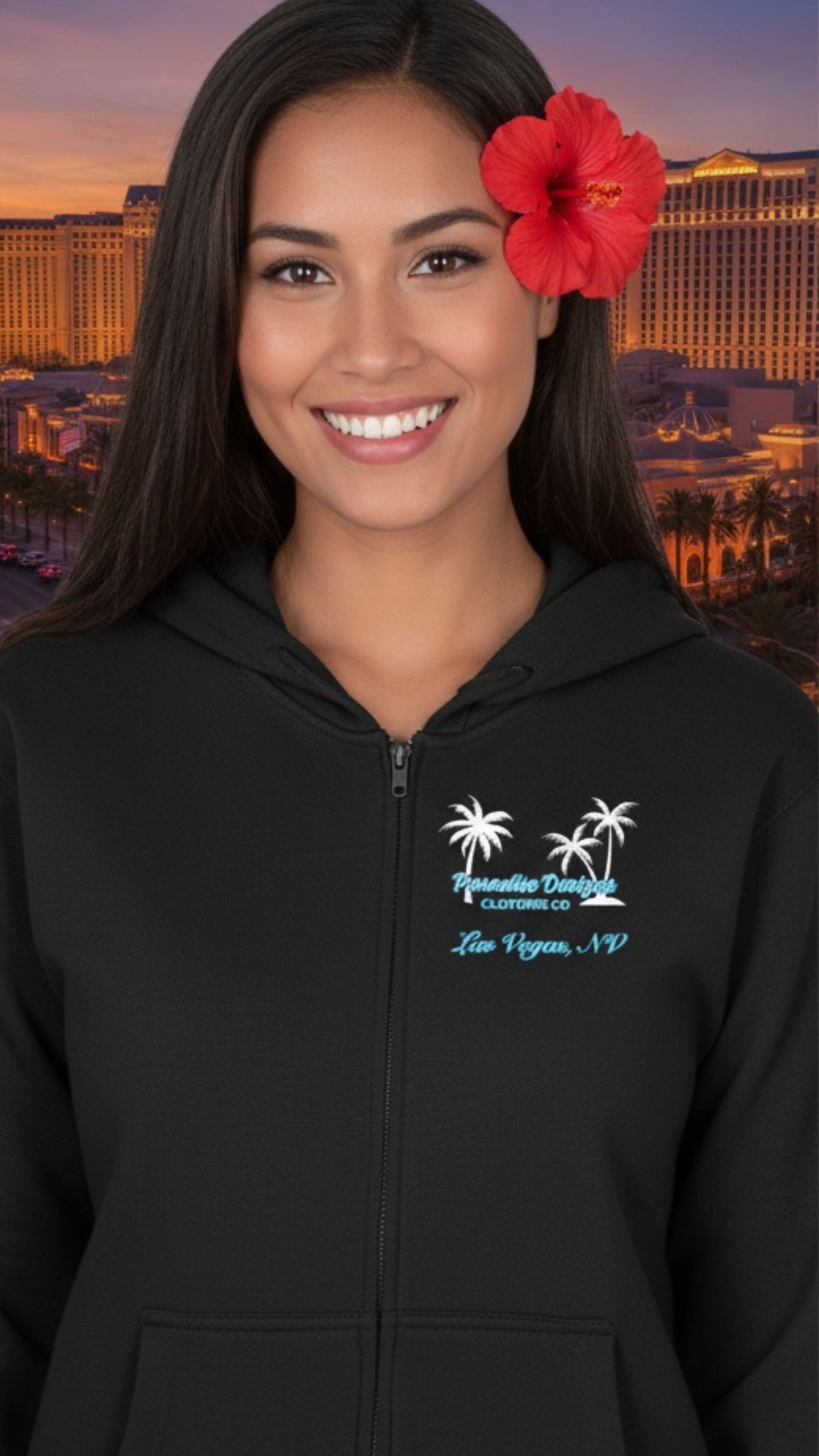Las Vegas Full Zip Hoodie - Paradise Blue w White Palms