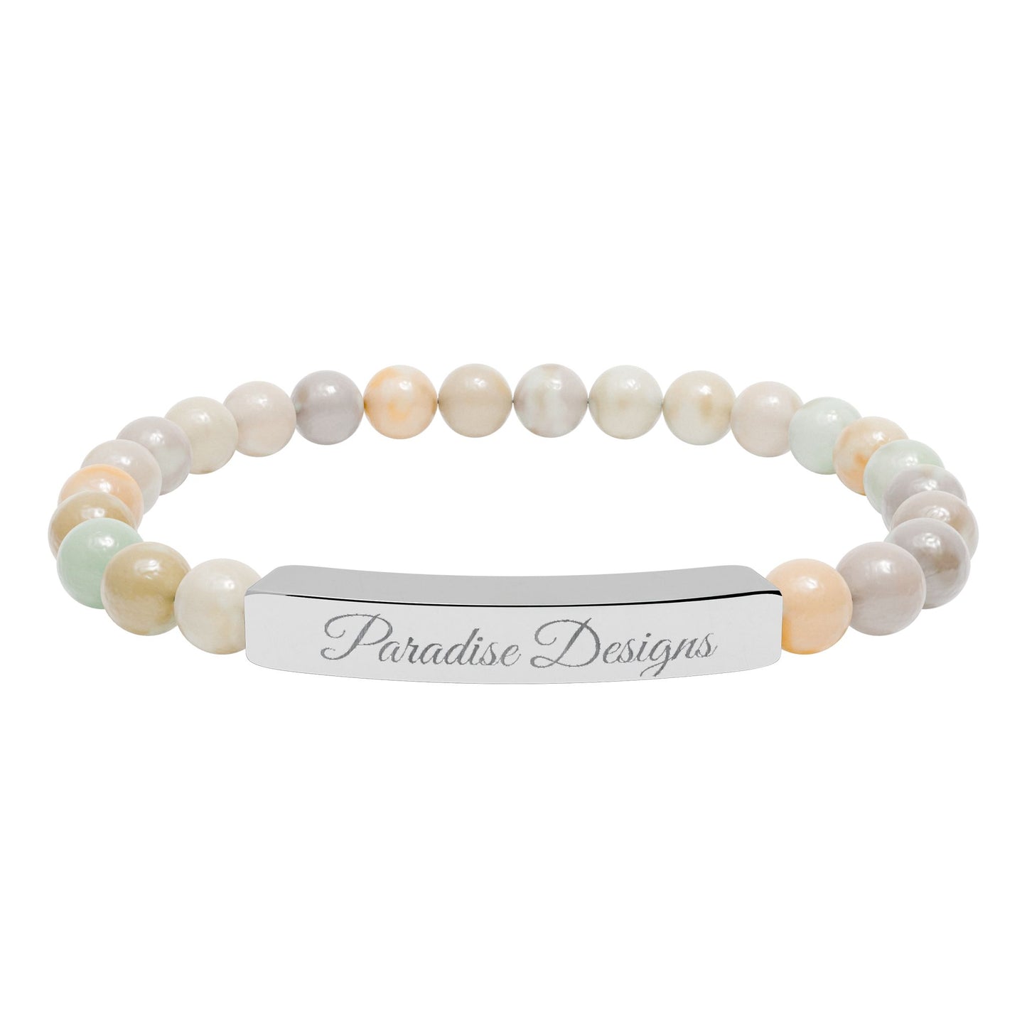 Natural Stone Stretch Bar Bracelet (Engraving)