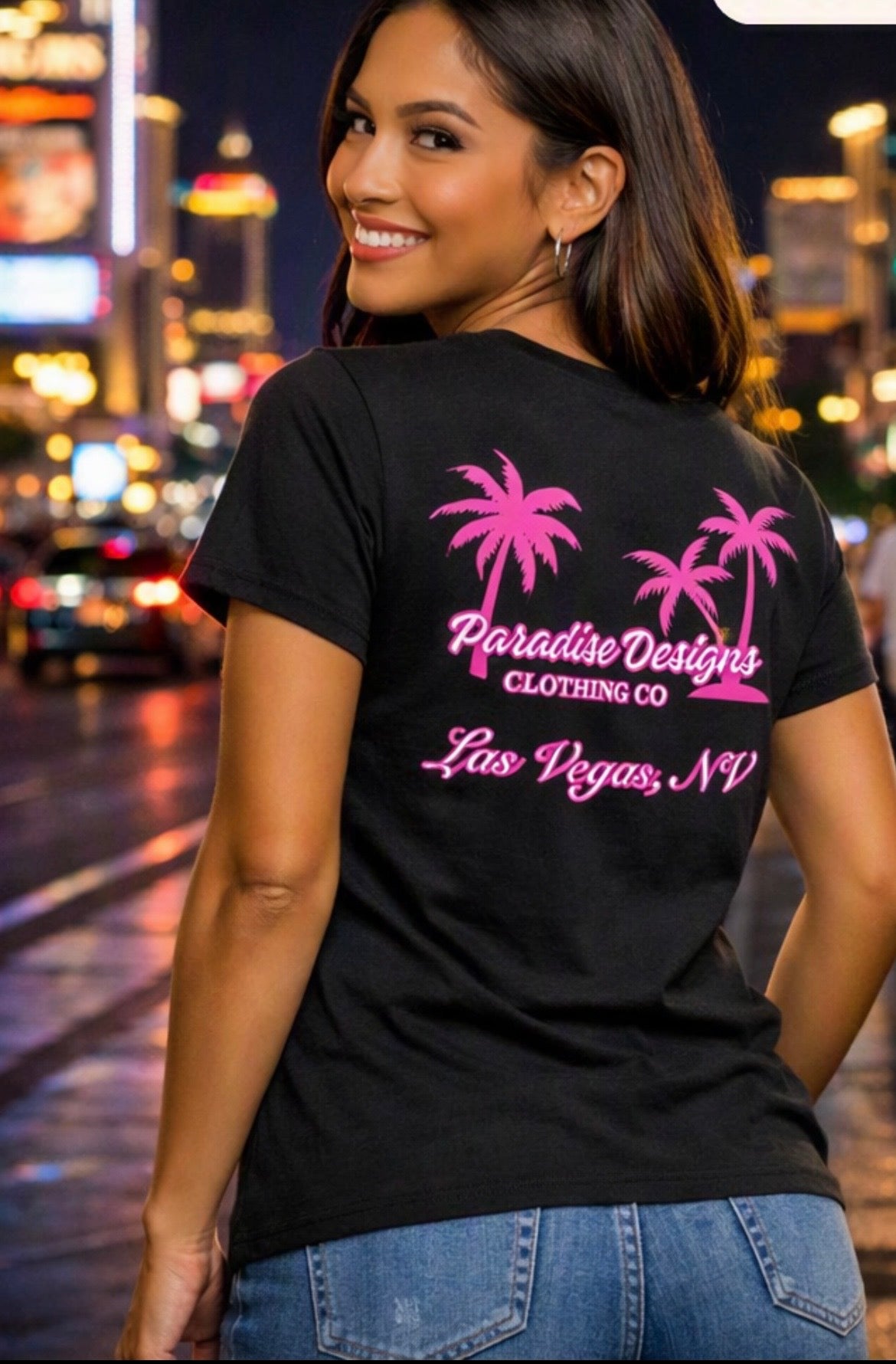 Women's V-Neck Tee - Paradise Las Vegas Pink Palms