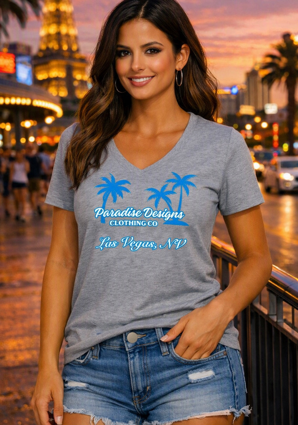 Women's V-Neck Tee - Paradise Las Vegas Blue Palms