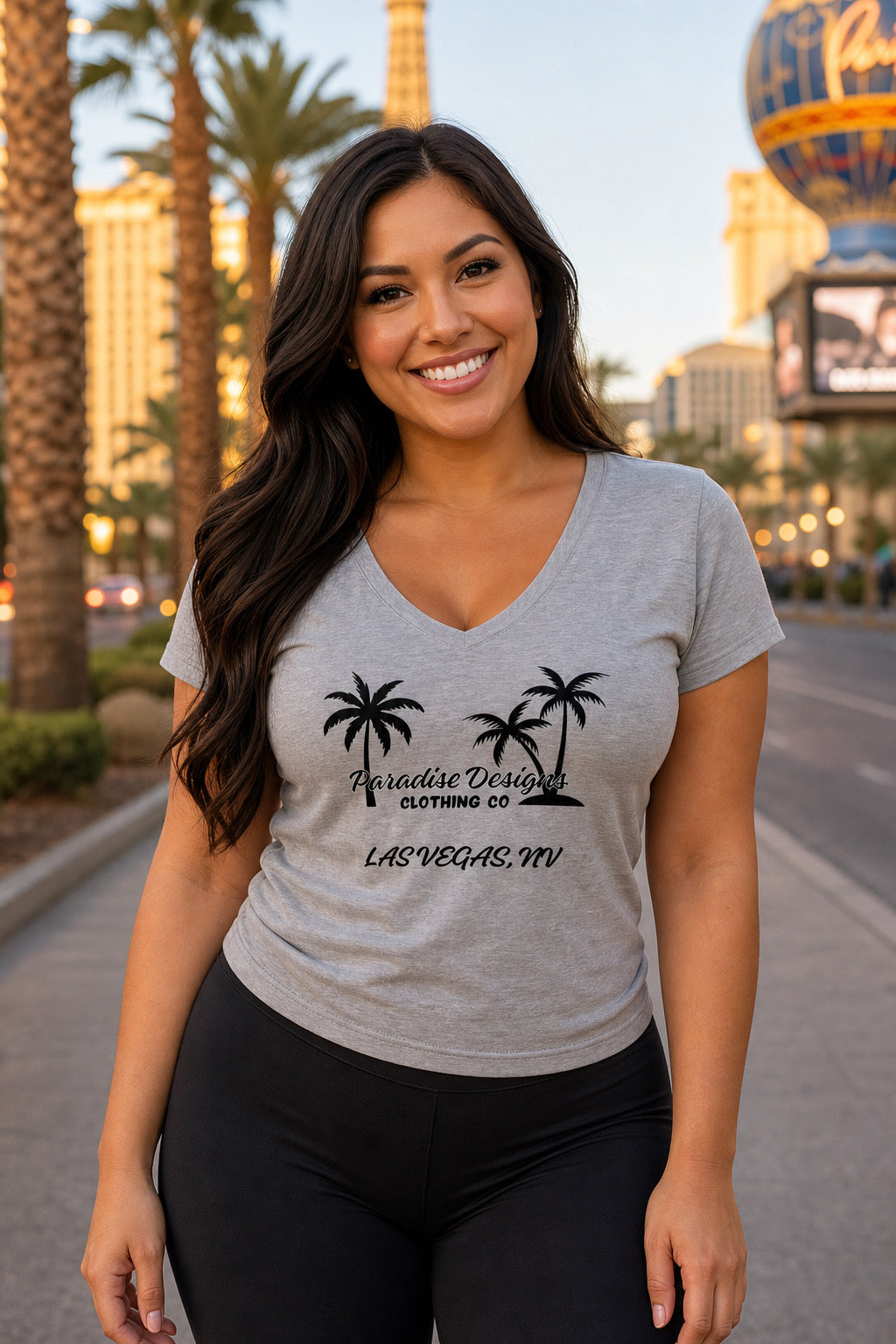 Women's V-Neck Tee - Paradise Las Vegas Blackout