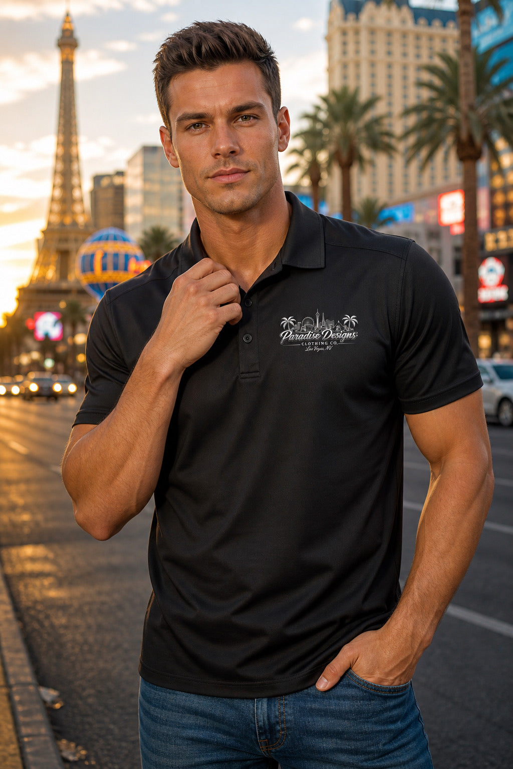 Polo ~ Paradise Las Vegas Whiteout Combo Logo
