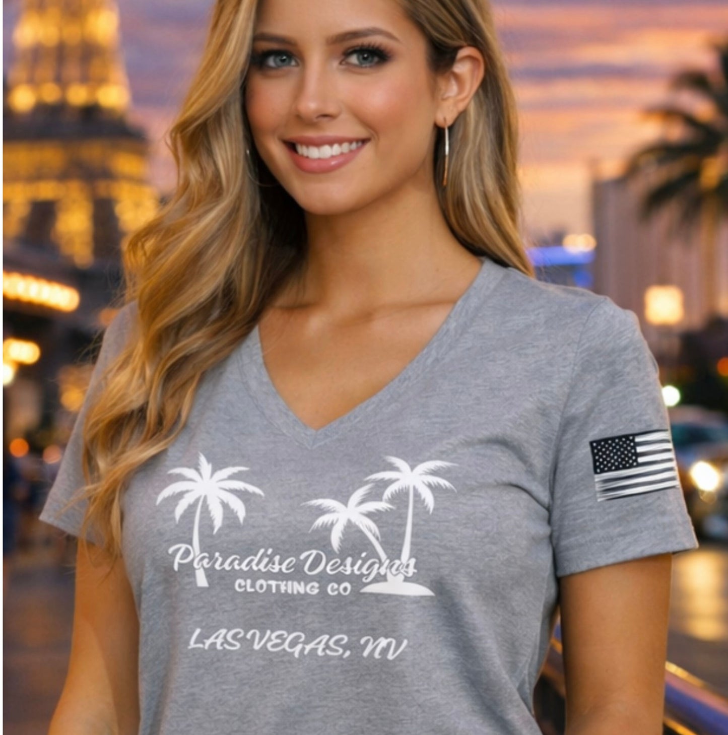 Women's V-Neck Tee - Paradise Las Vegas Whiteout