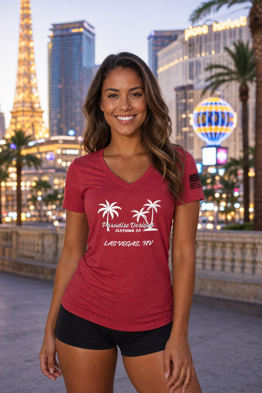 Women's V-Neck Tee - Paradise Las Vegas Whiteout