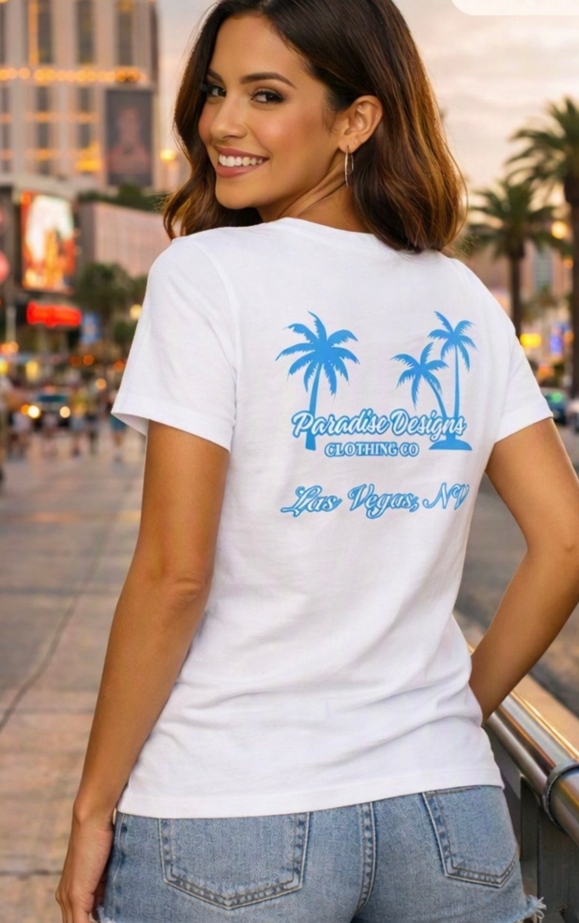 Women's V-Neck Tee - Paradise Las Vegas Blue Palms