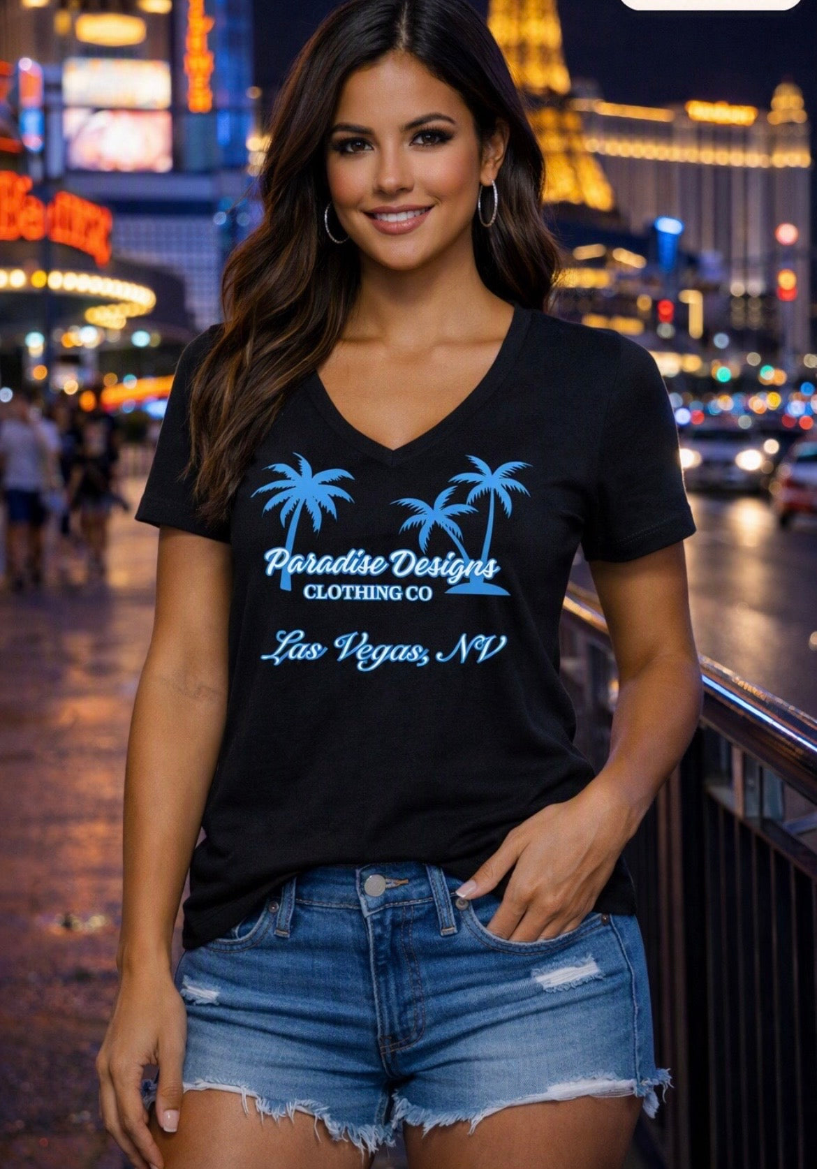 Women's V-Neck Tee - Paradise Las Vegas Blue Palms
