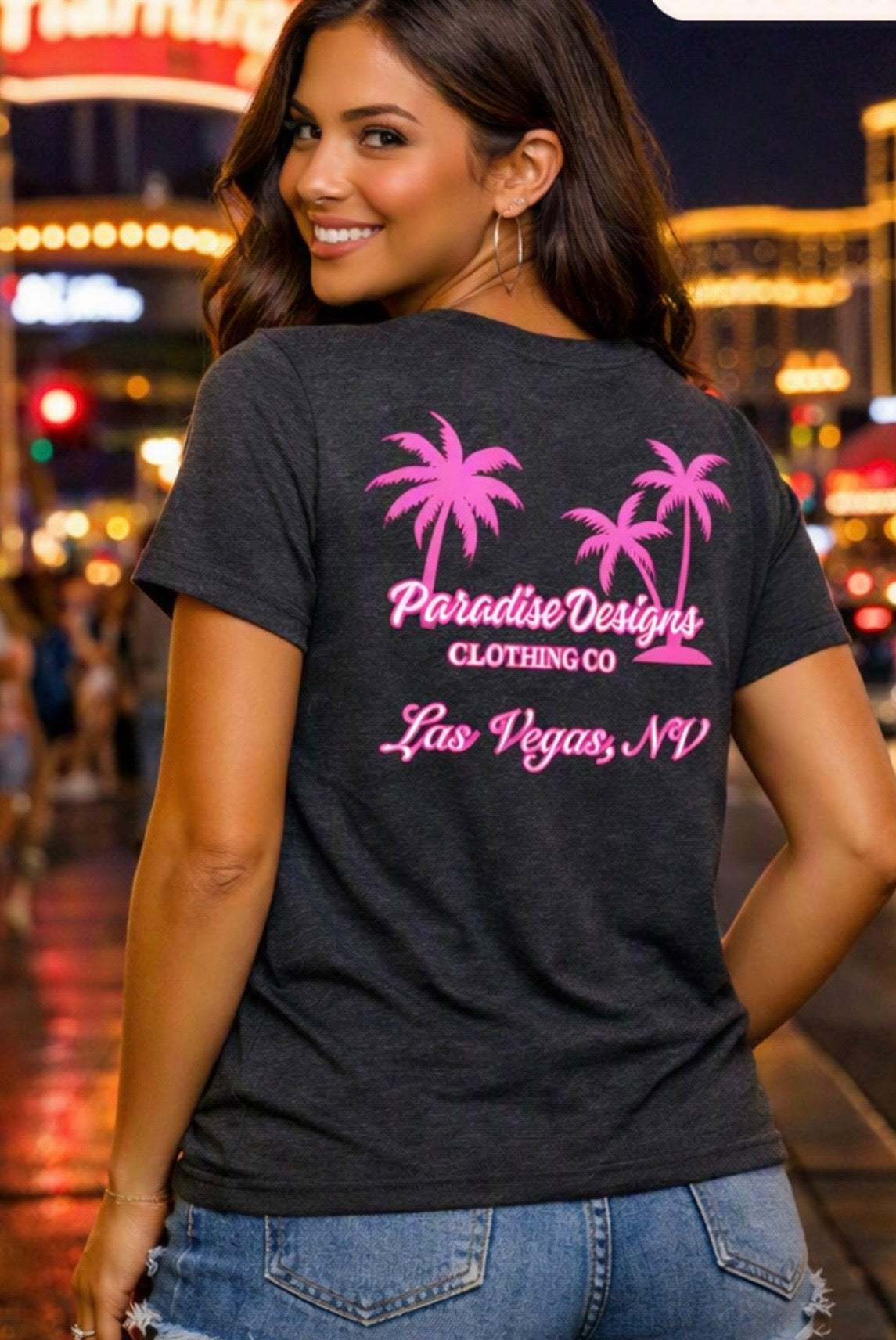 Women's V-Neck Tee - Paradise Las Vegas Pink Palms