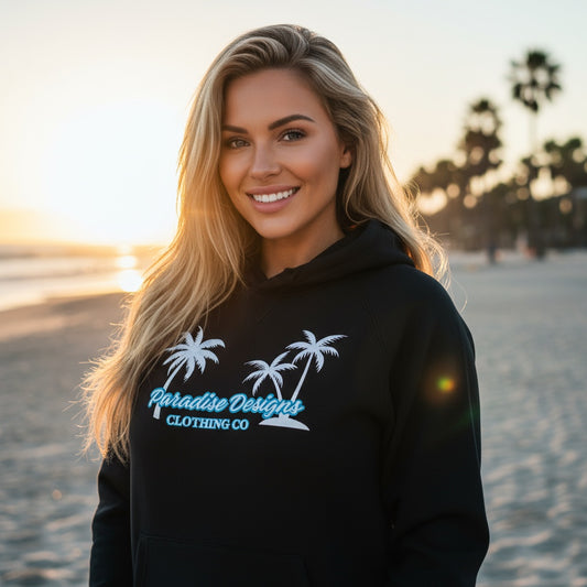 Las Vegas Hoodie - Paradise Blue w White Palms  (unisex)