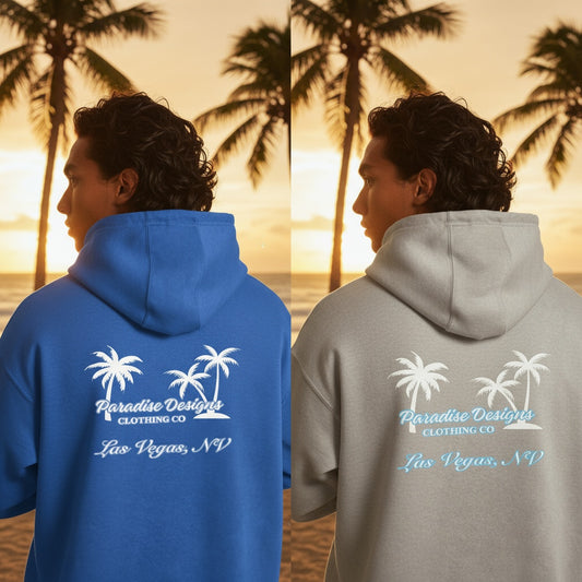 Las Vegas Full Zip Hoodie - Paradise Blue w White Palms  (unisex)