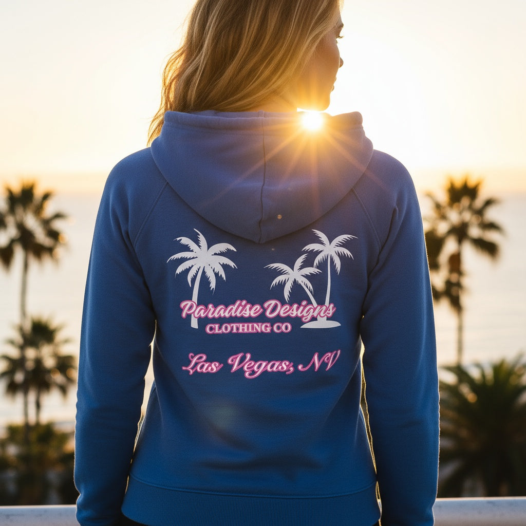 Las Vegas Full Zip Hoodie - Paradise Pink w White Palms
