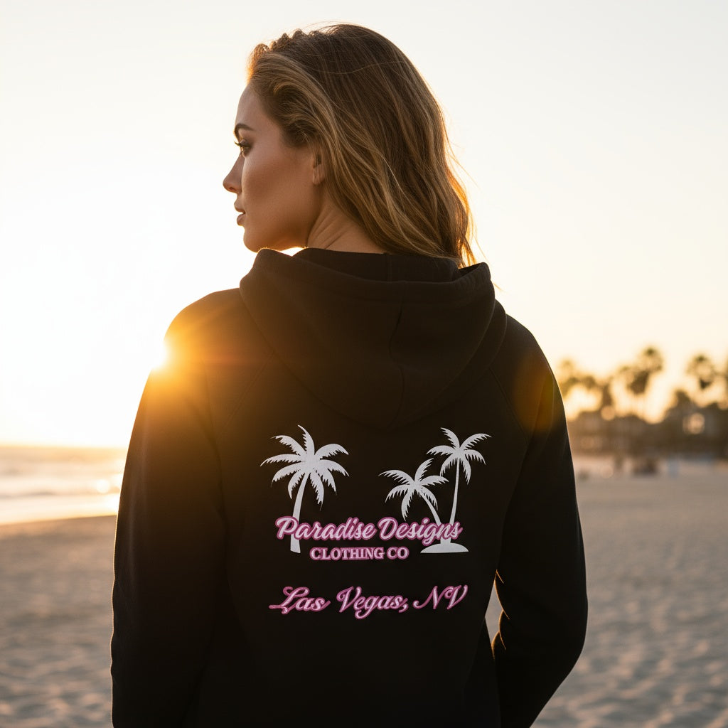 Las Vegas Full Zip Hoodie - Paradise Pink w White Palms