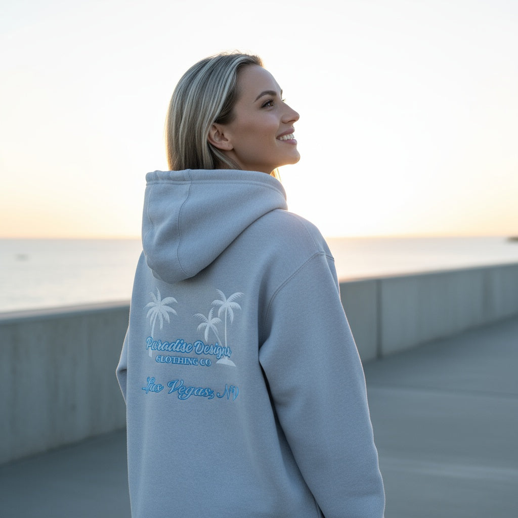 Las Vegas Full Zip Hoodie - Paradise Blue w White Palms