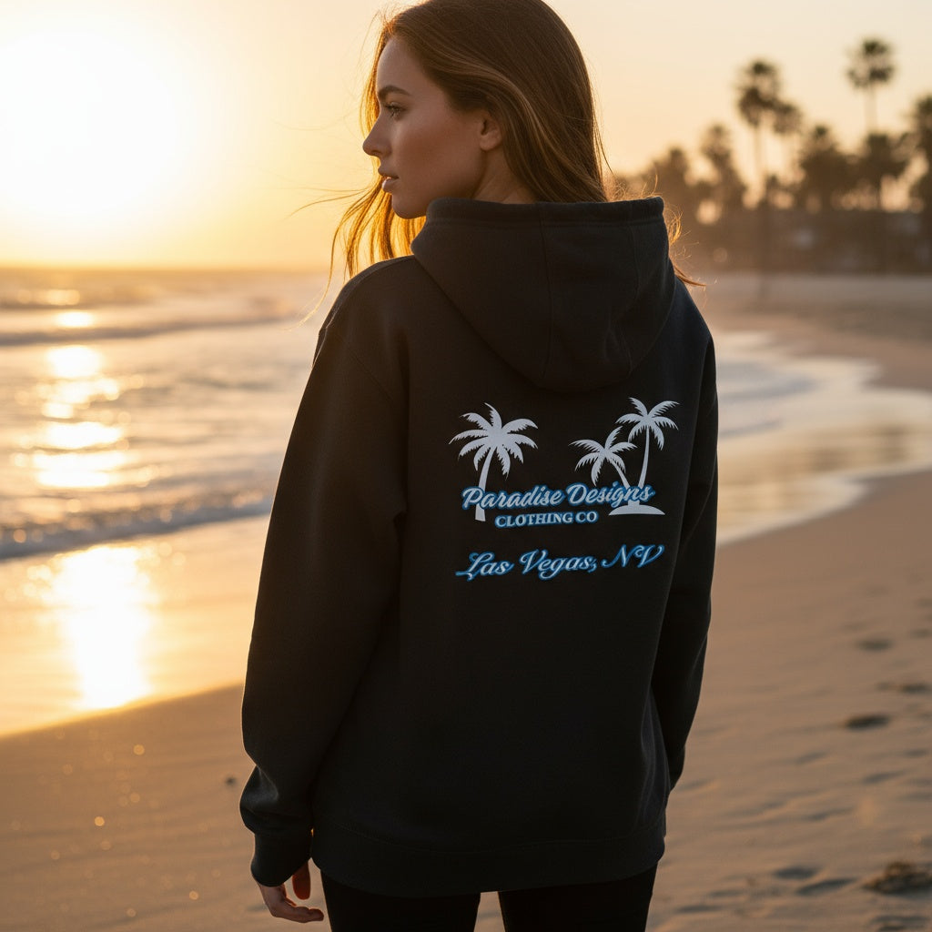 Las Vegas Full Zip Hoodie - Paradise Blue w White Palms