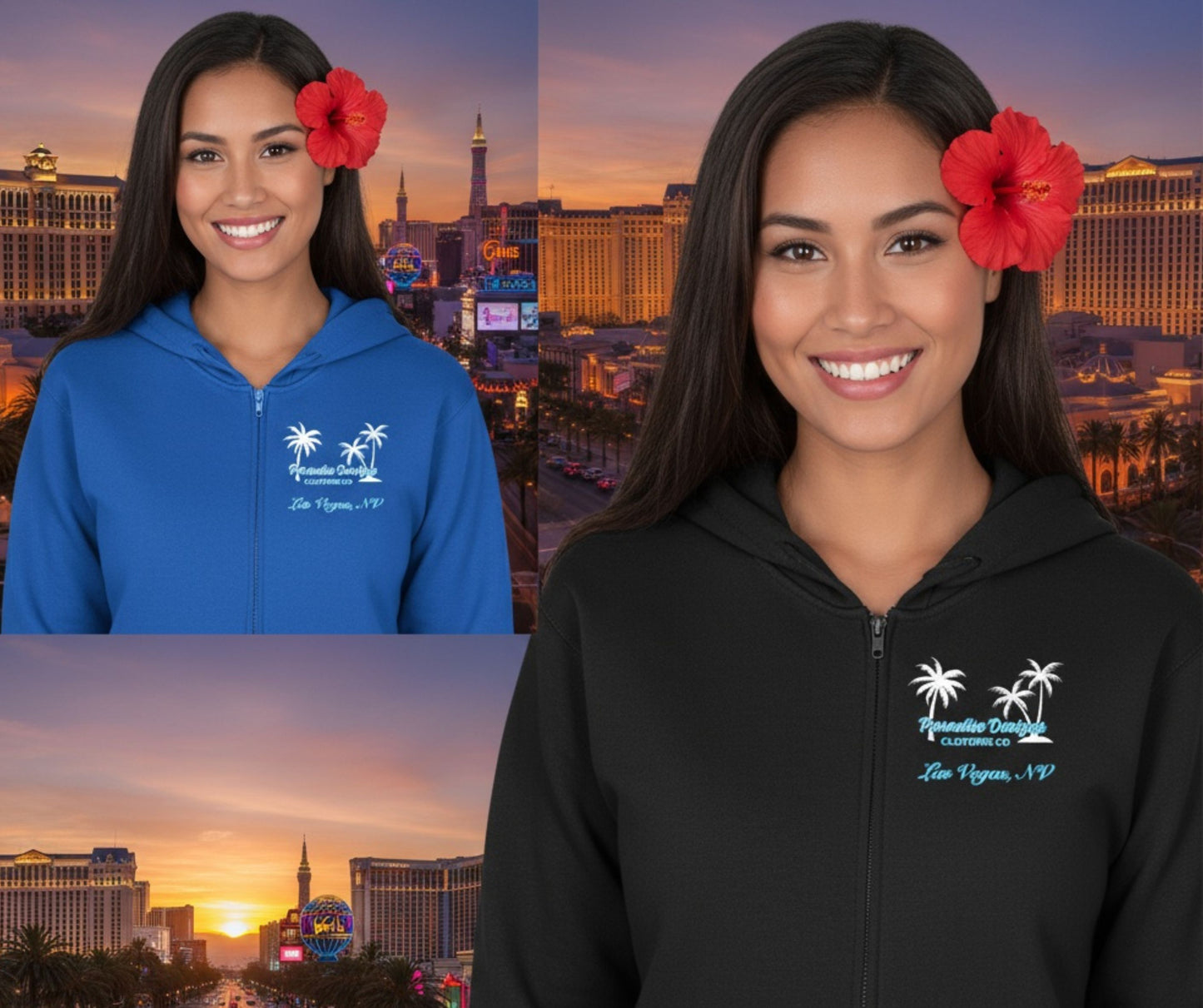 Las Vegas Full Zip Hoodie - Paradise Blue w White Palms