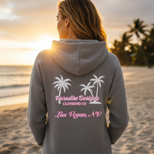 Las Vegas Full Zip Hoodie - Paradise Pink w White Palms