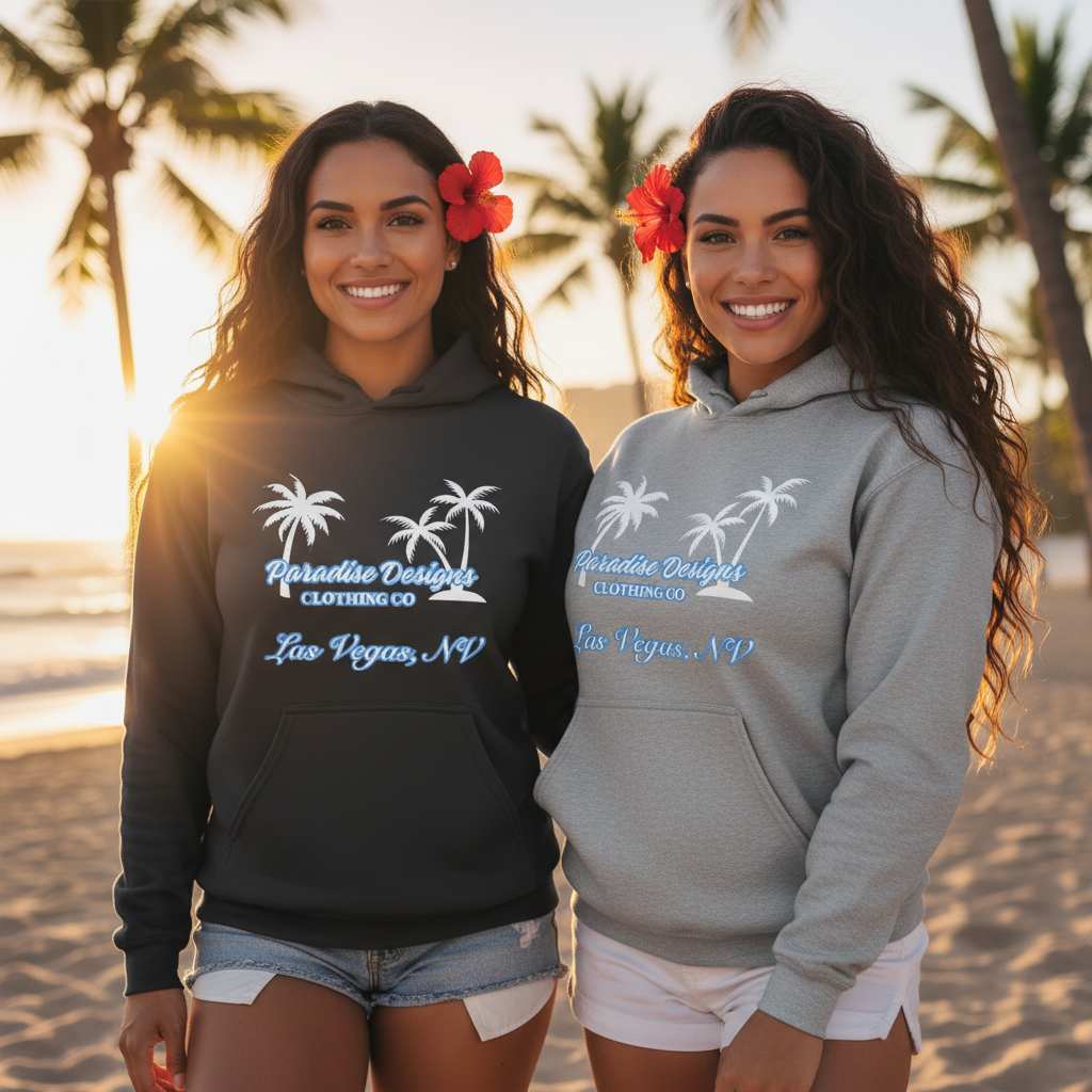 Paradise Hoodie - Las Vegas Blue w/ White Palms
