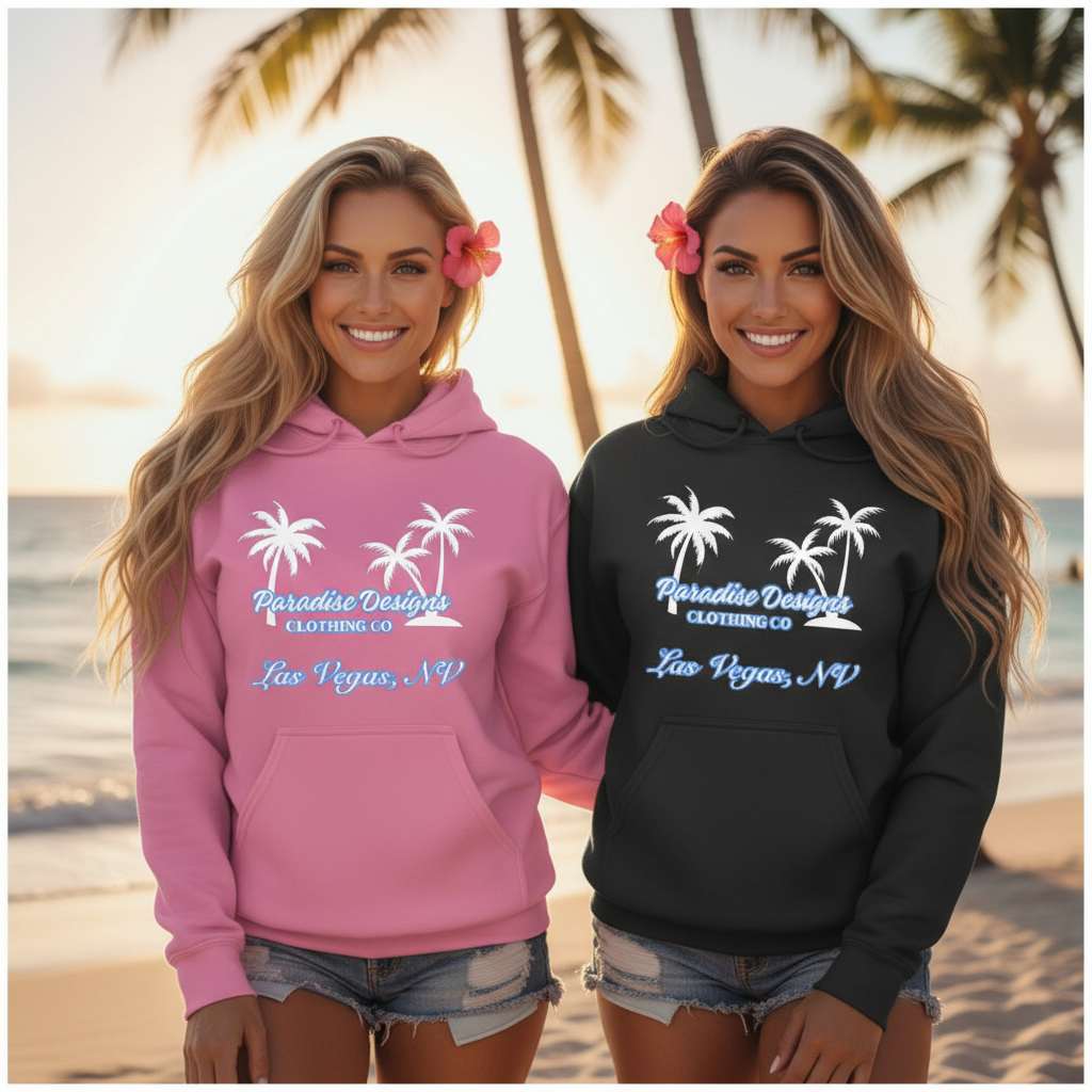 Paradise Hoodie - Las Vegas Blue w/ White Palms