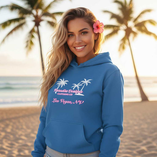 Paradise Hoodie - Las Vegas Pink w/ White Palms