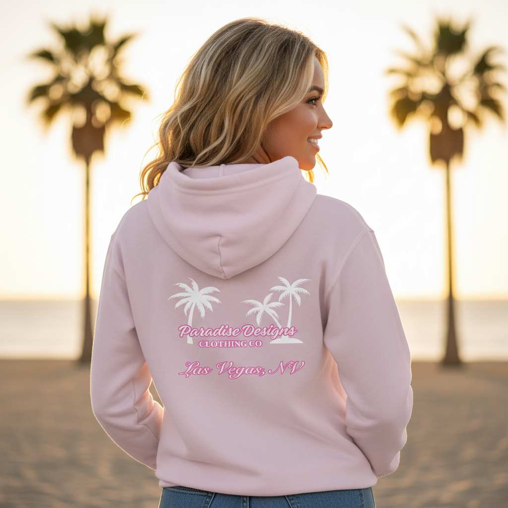 Paradise Hoodie - Las Vegas Pink w/ White Palms
