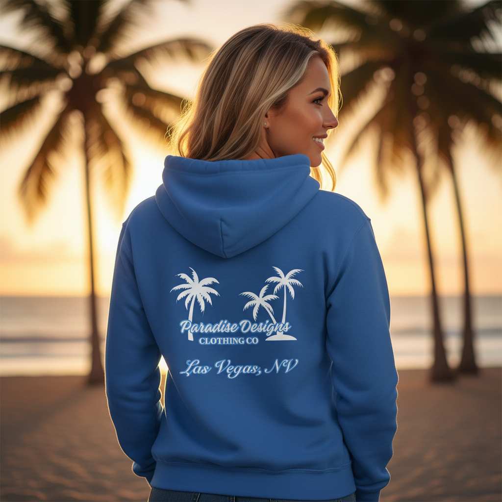 Paradise Hoodie - Las Vegas Blue w/ White Palms