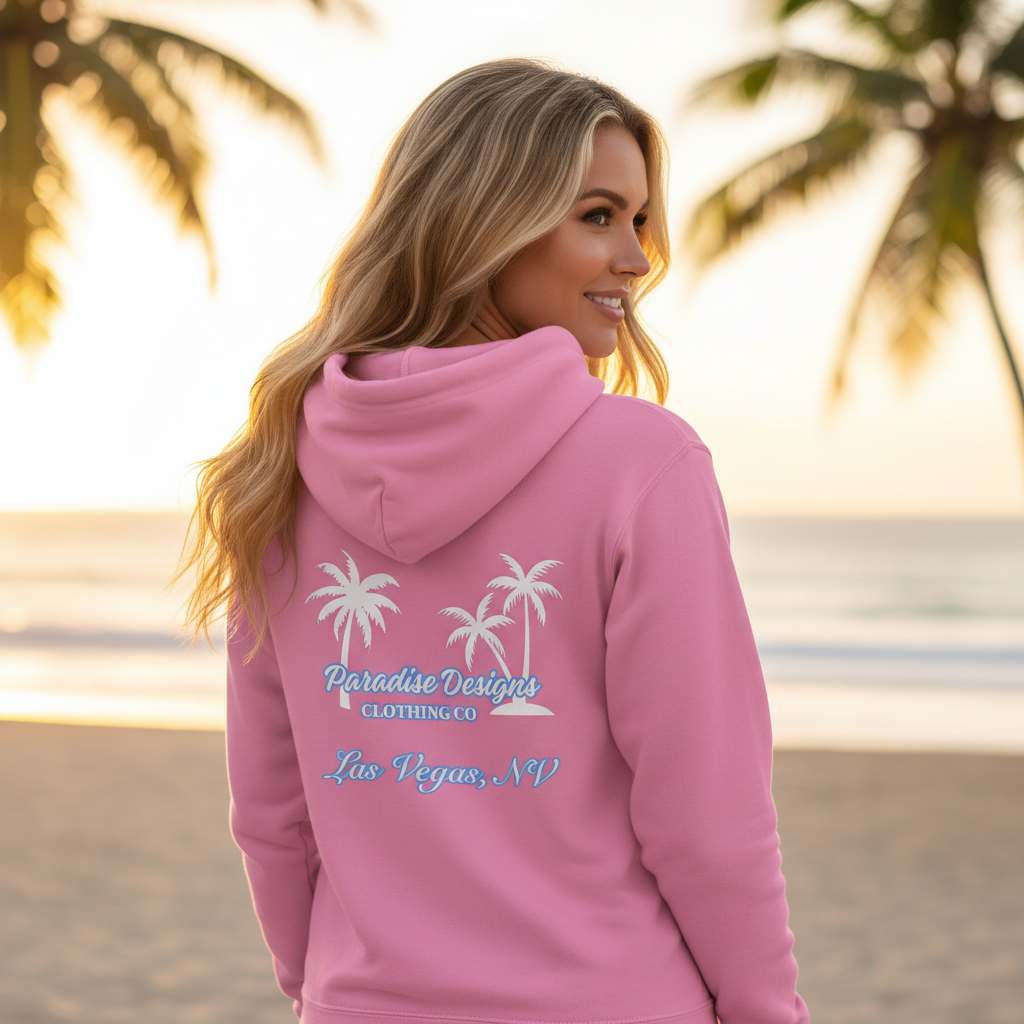 Paradise Hoodie - Las Vegas Blue w/ White Palms