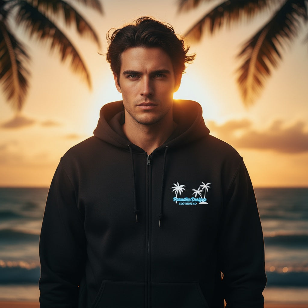 Zip Hoodie - Blue w White Palms