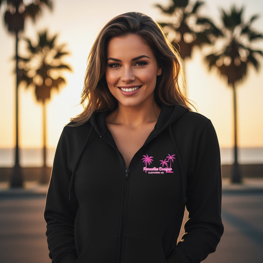 Full Zip Hoodie - Paradise Pink Palms