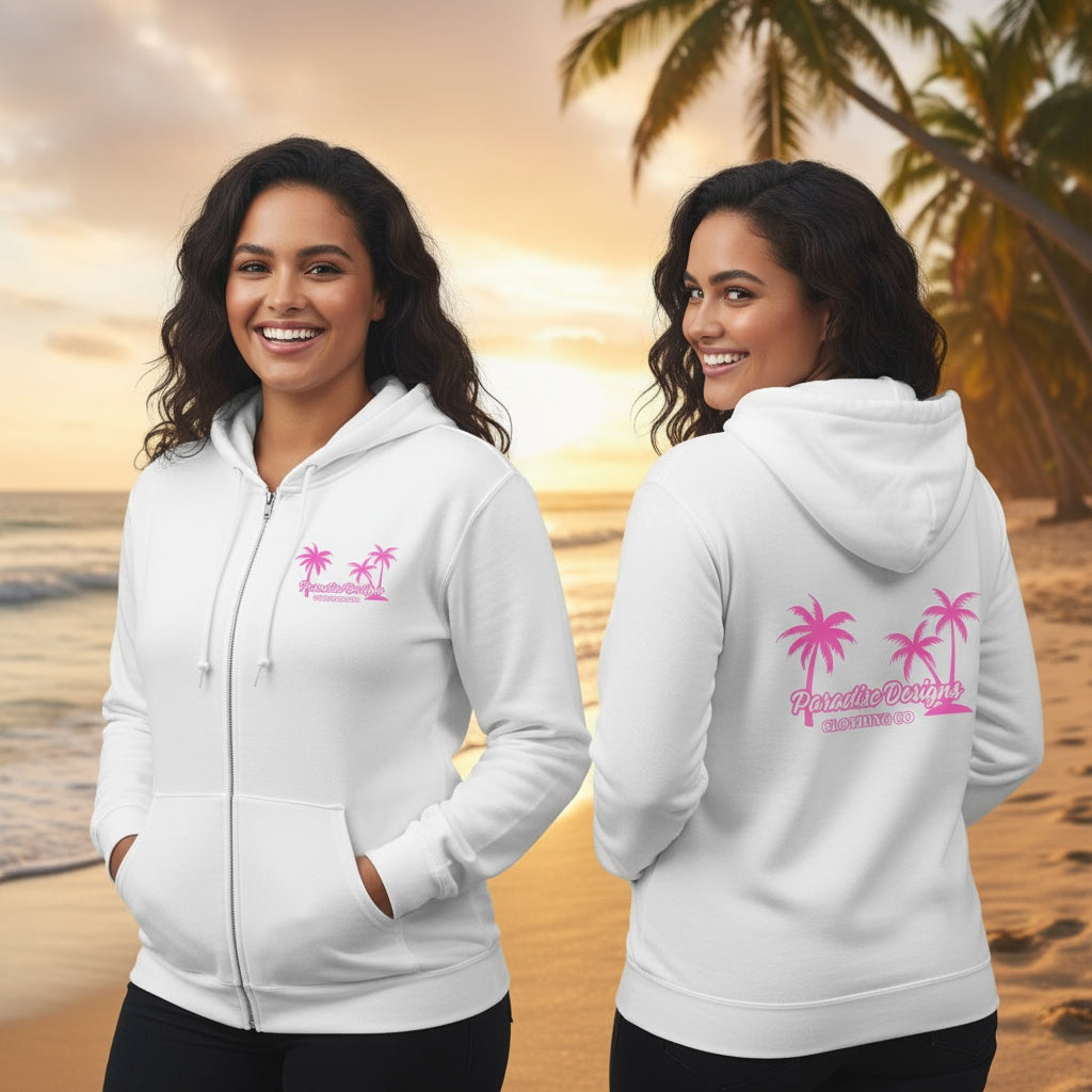 Full Zip Hoodie - Paradise Pink Palms
