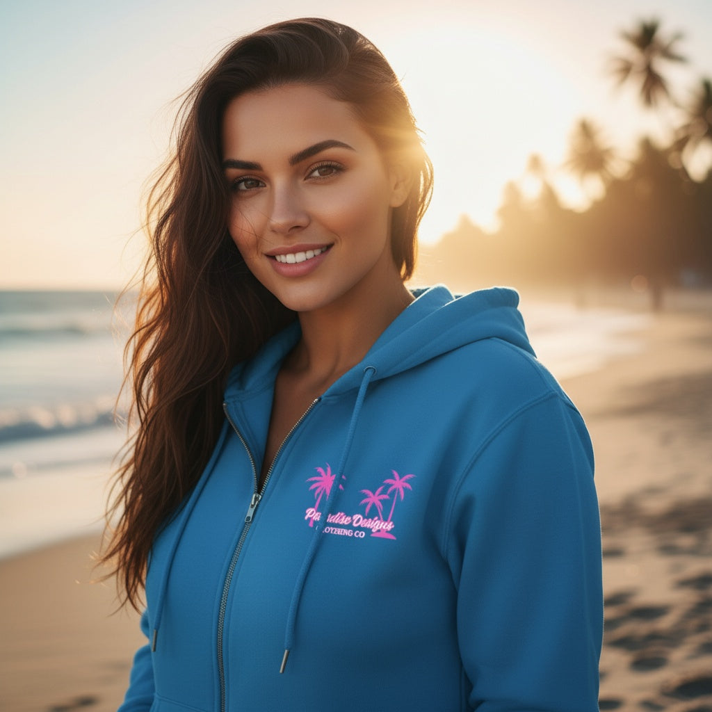 Full Zip Hoodie - Paradise Pink Palms