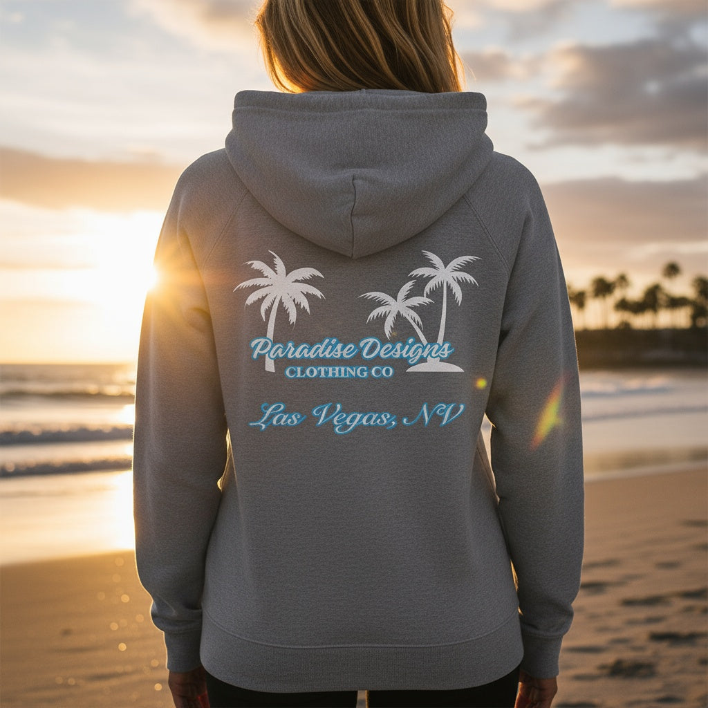 Las Vegas Full Zip Hoodie - Paradise Blue w White Palms