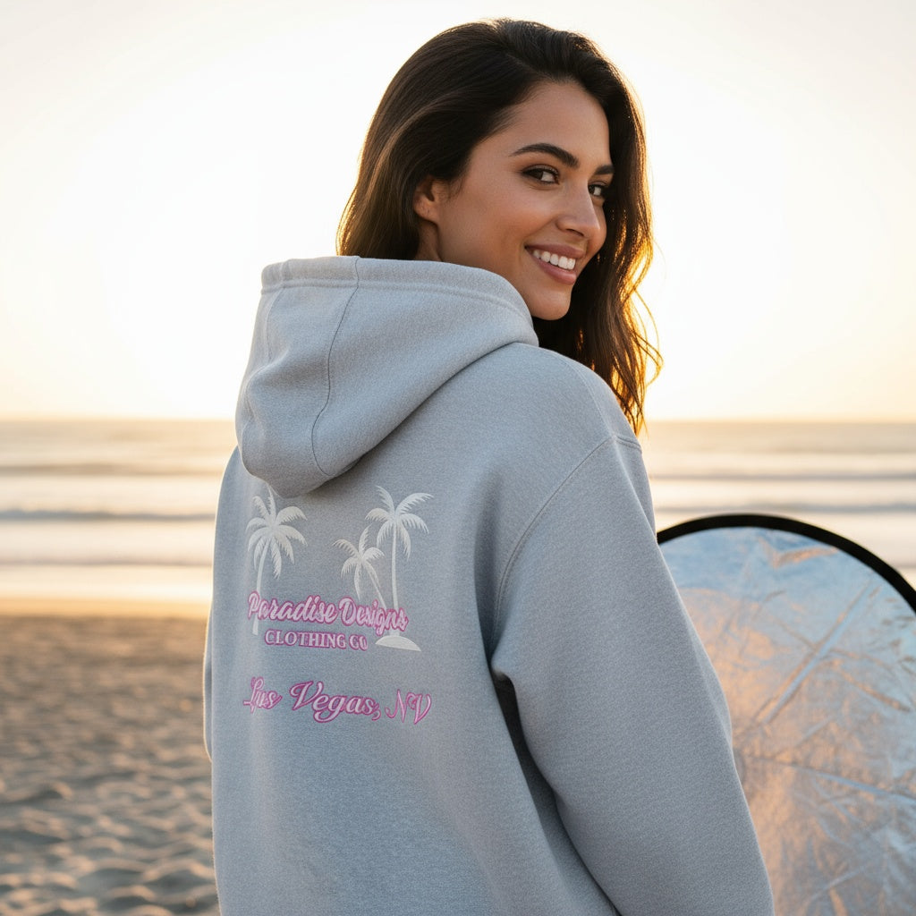 Las Vegas Full Zip Hoodie - Paradise Pink w White Palms