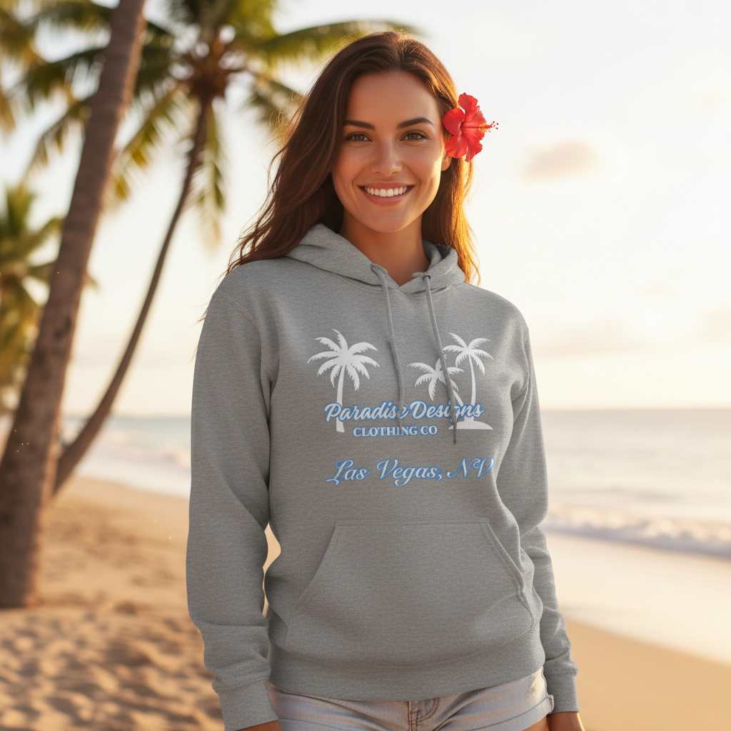 Paradise Hoodie - Las Vegas Blue w/ White Palms
