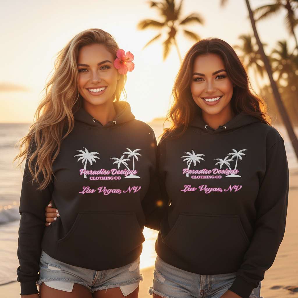 Paradise Hoodie - Las Vegas Pink w/ White Palms