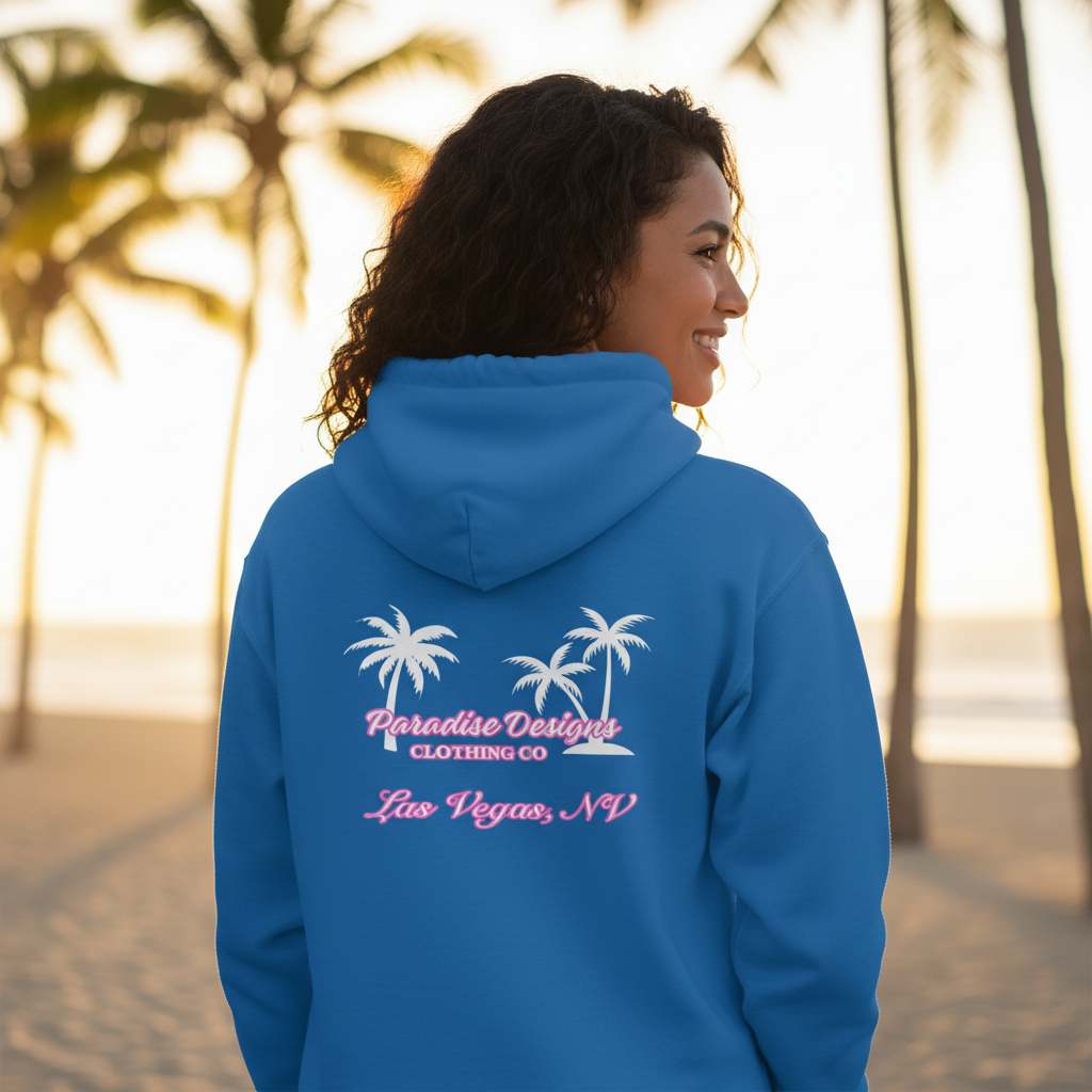 Paradise Hoodie - Las Vegas Pink w/ White Palms