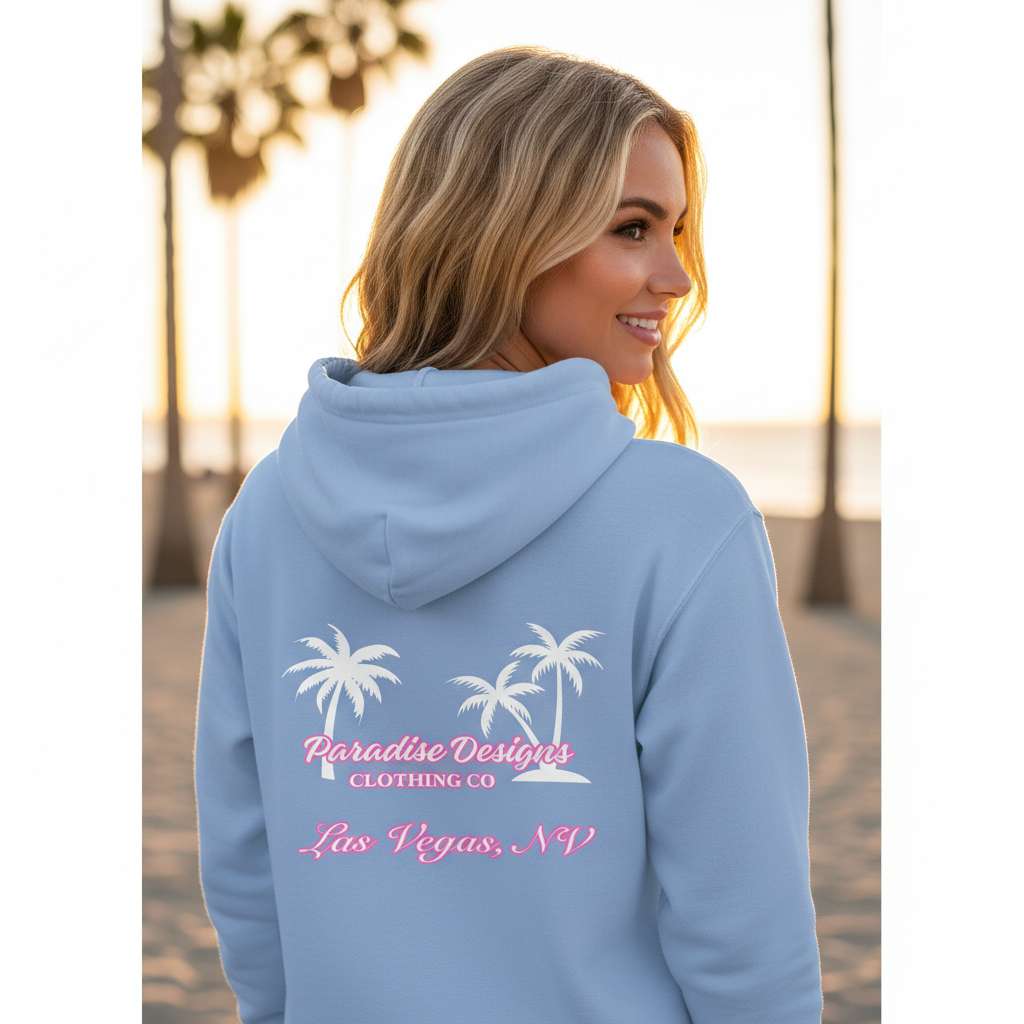 Paradise Hoodie - Las Vegas Pink w/ White Palms