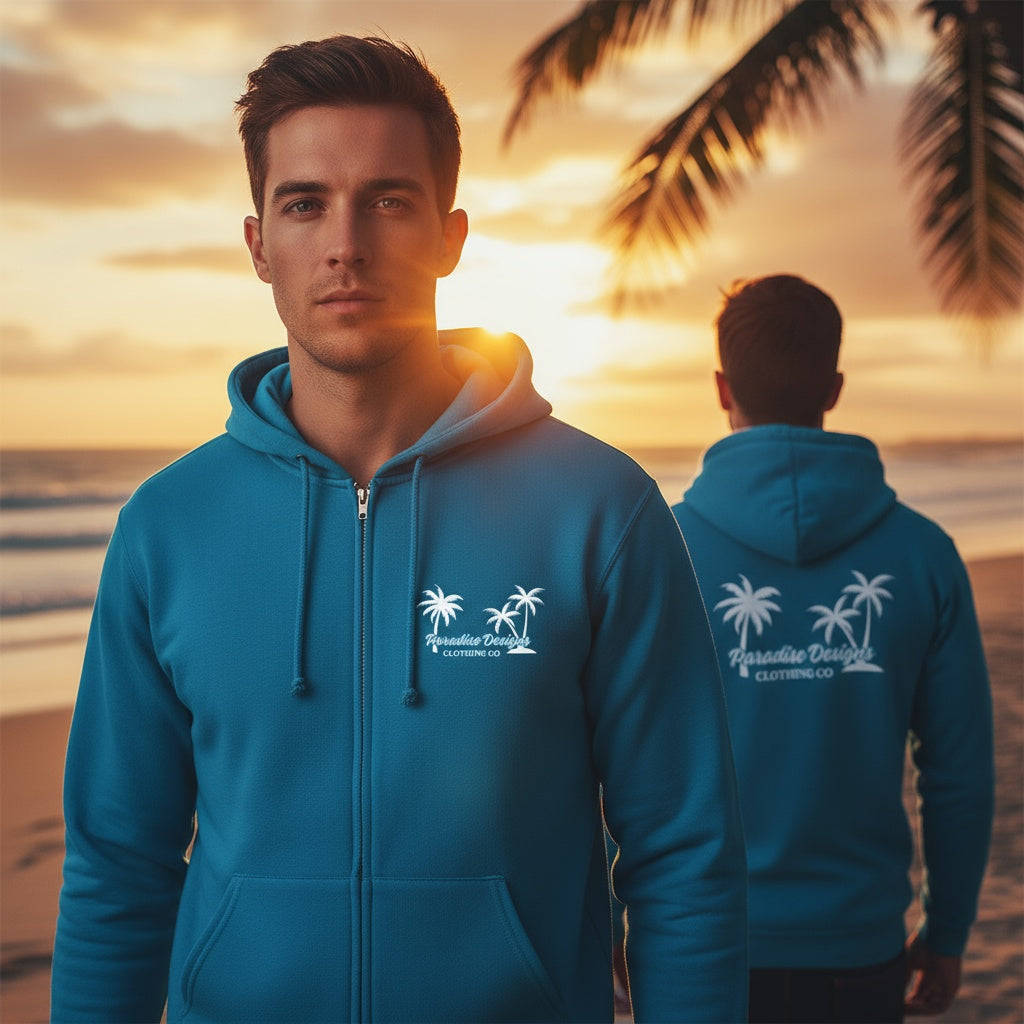 Zip Hoodie - Blue w White Palms