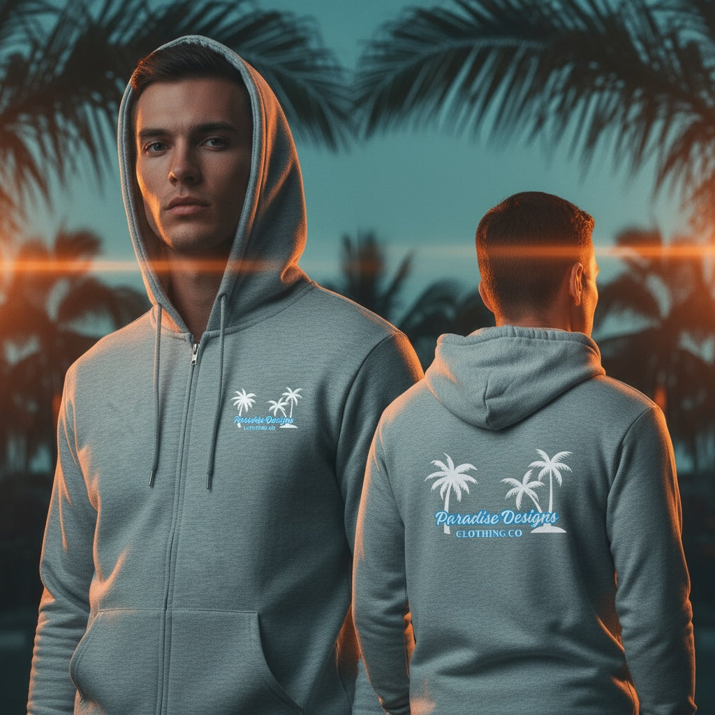Zip Hoodie - Blue Paradise w White Palms