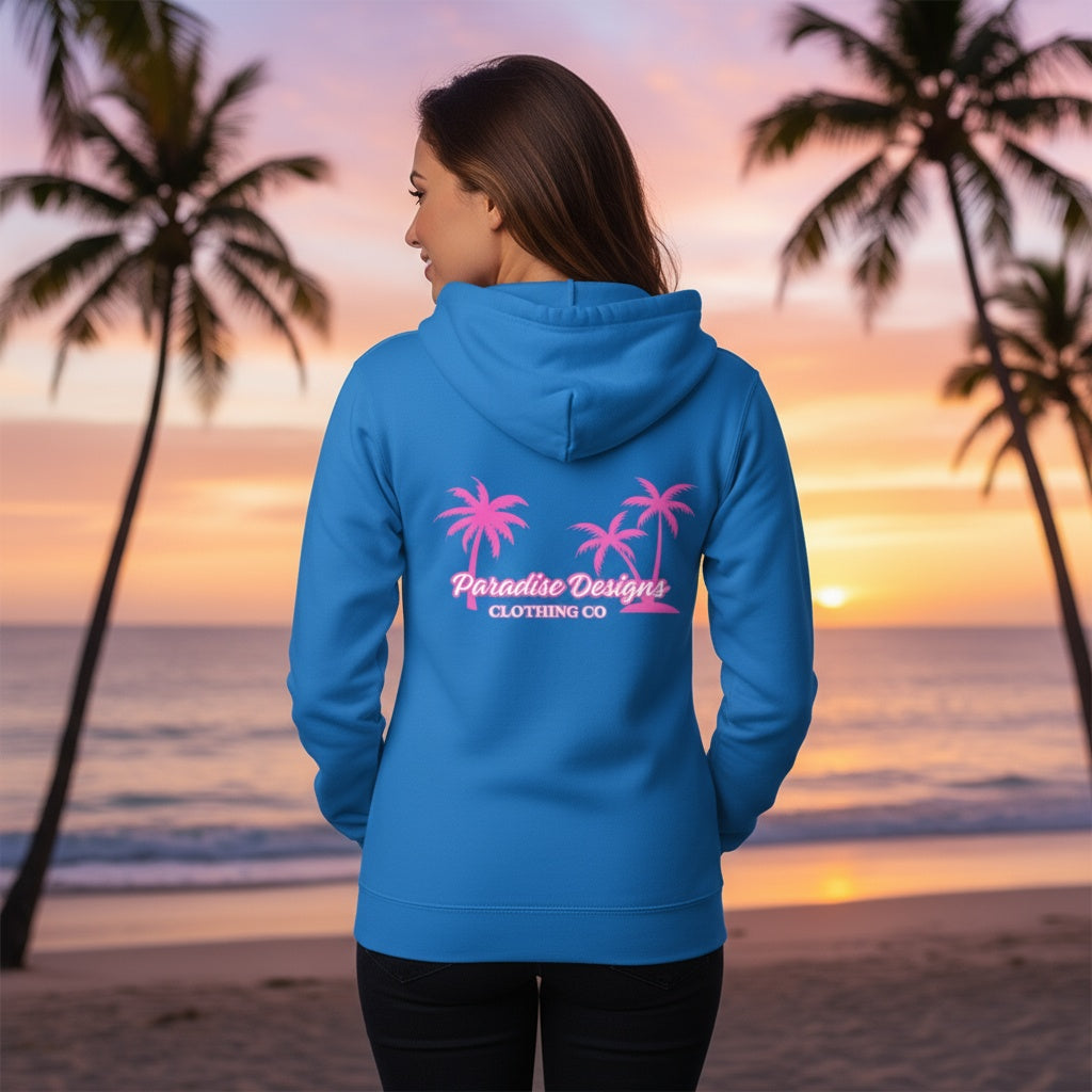 Full Zip Hoodie - Paradise Pink Palms