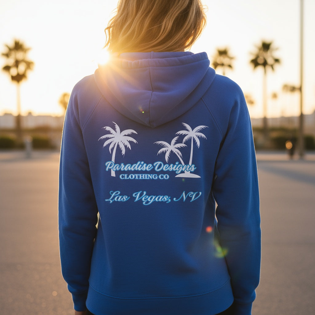 Las Vegas Hoodie - Paradise Blue w White Palms  (unisex)