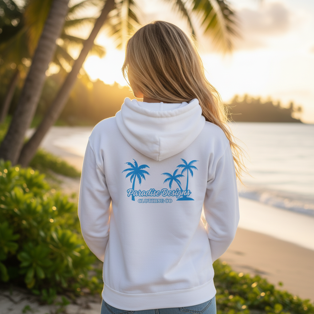 Hoodie - Paradise Hoodie Blue w Blue Palm Trees