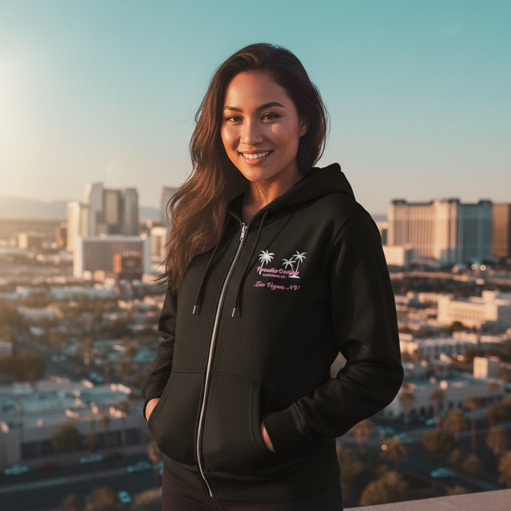 Las Vegas Full Zip Hoodie - Paradise Pink w White Palms